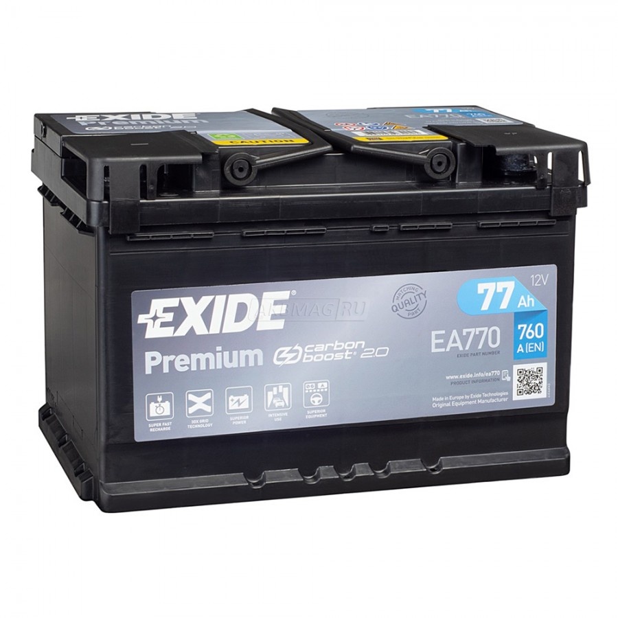 Аккумулятор автомобильный EXIDE Premium 77R EA770 760 А обр. пол. 77 Ач ...